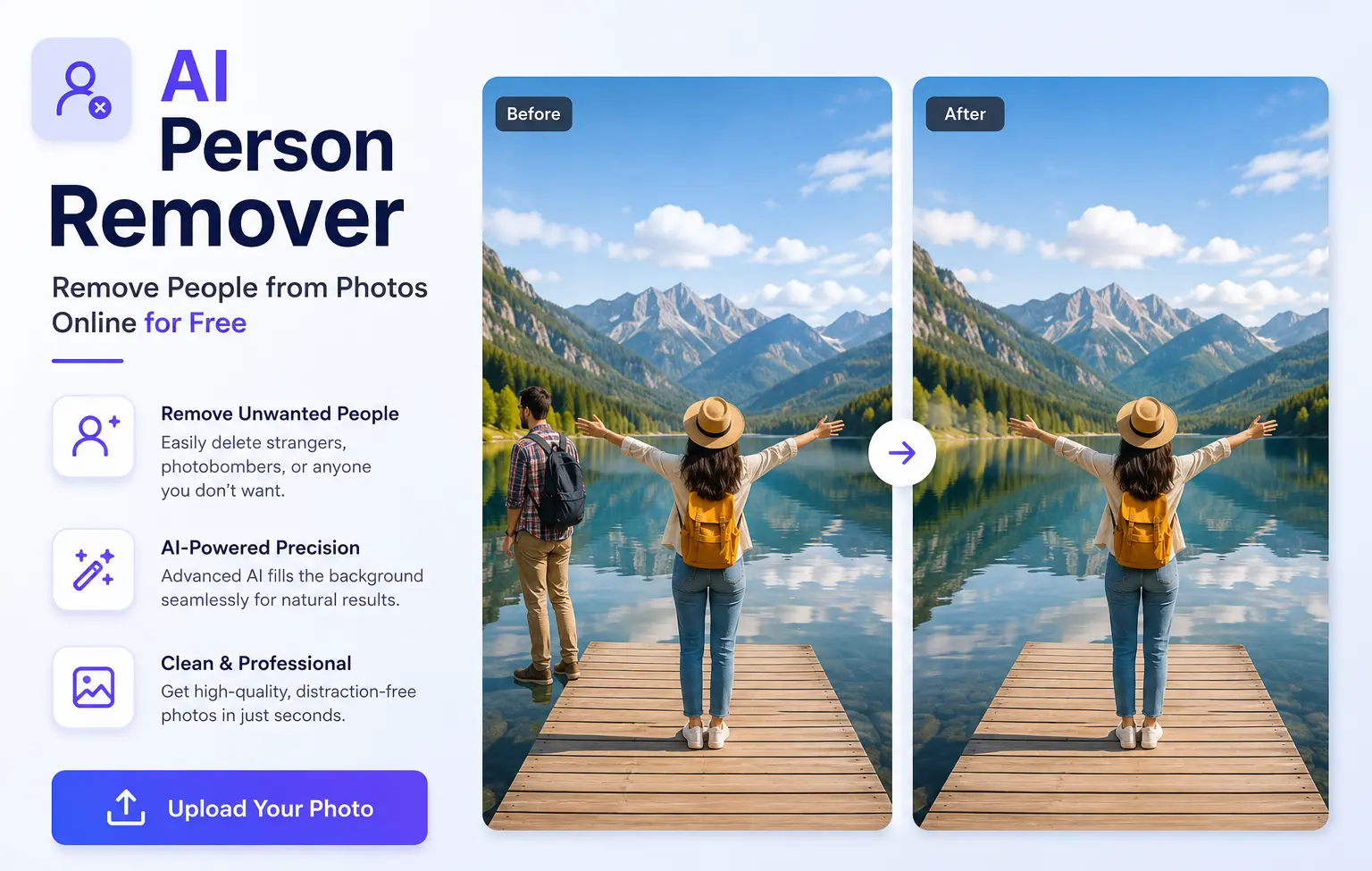 Example of photo editing by removing person